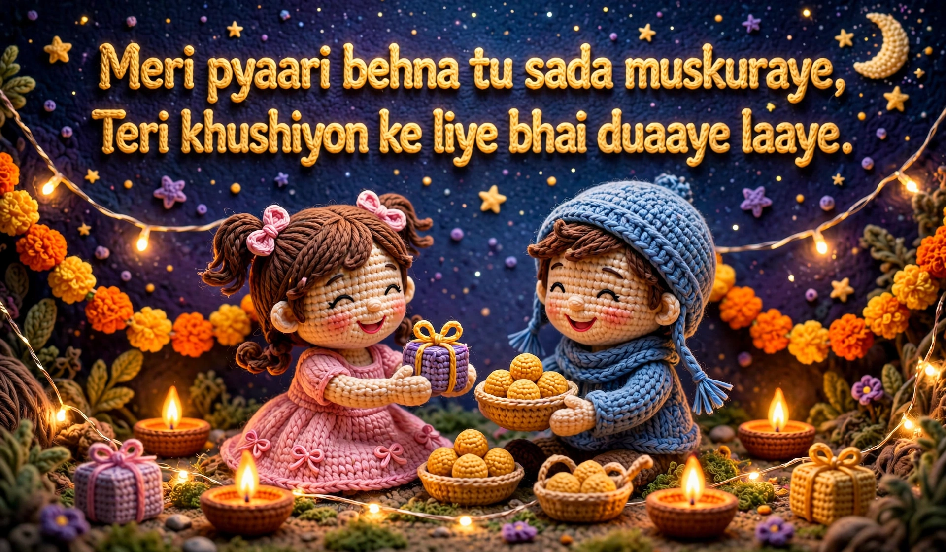 Bhai Dooj Shayari — crochet art of brother and sister celebrating