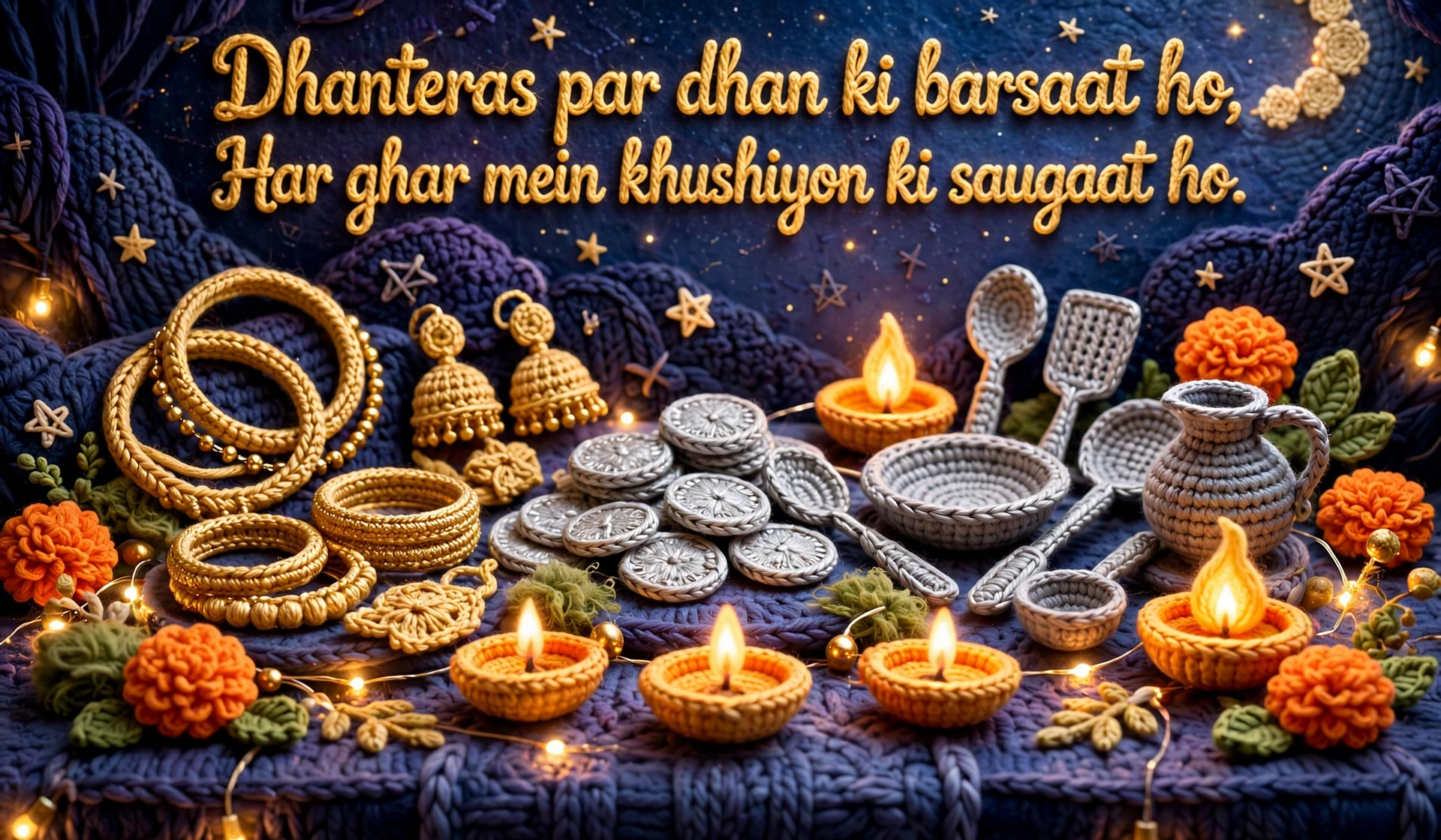 Dhanteras Shayari — crochet art of gold and silver shopping
