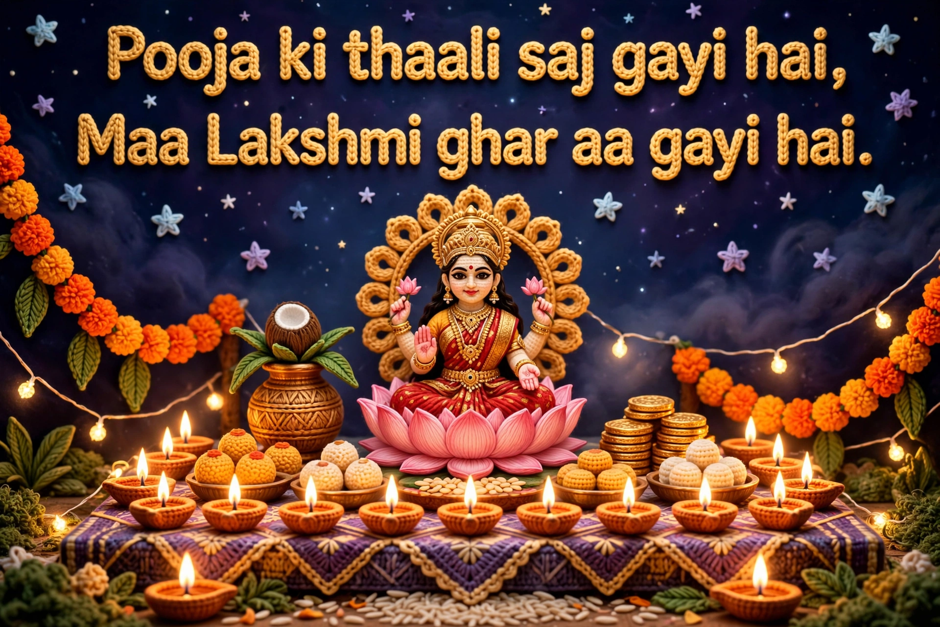 Dhanteras Shayari — crochet art of Lakshmi puja