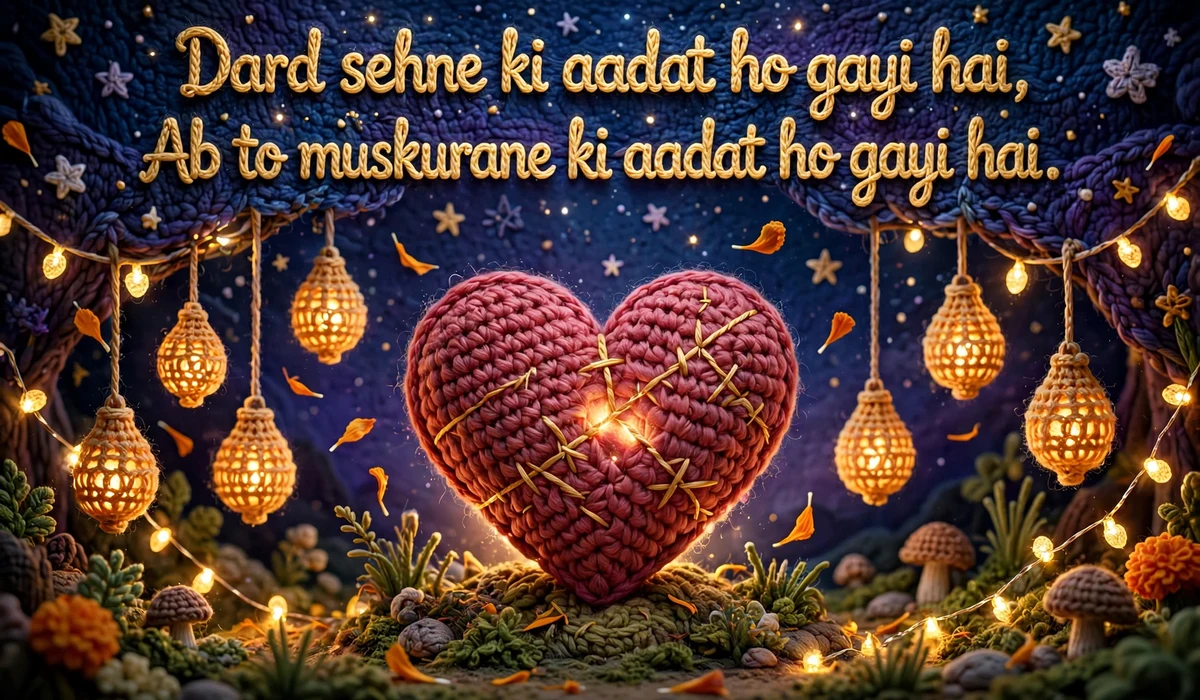 Ghalib Shayari — crochet art of a mended heart at night