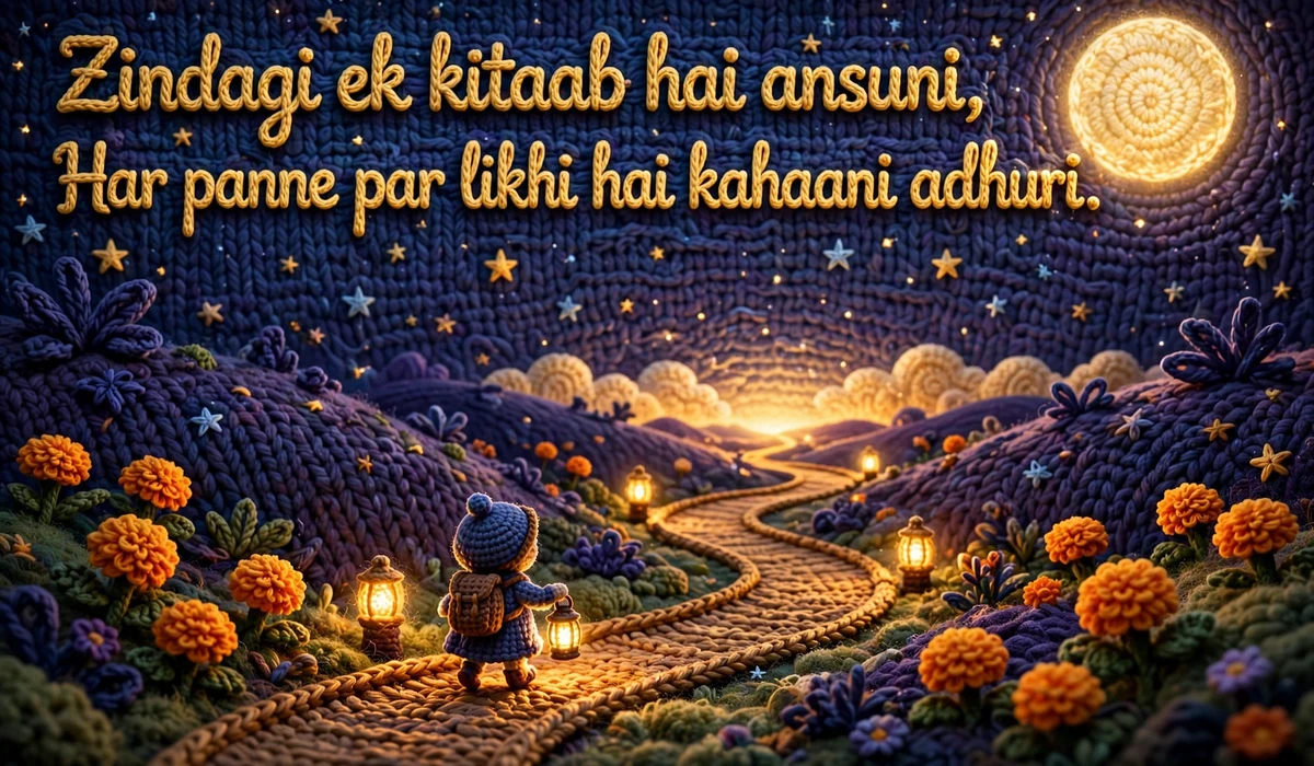 Ghalib Shayari — crochet art of life's journey at night