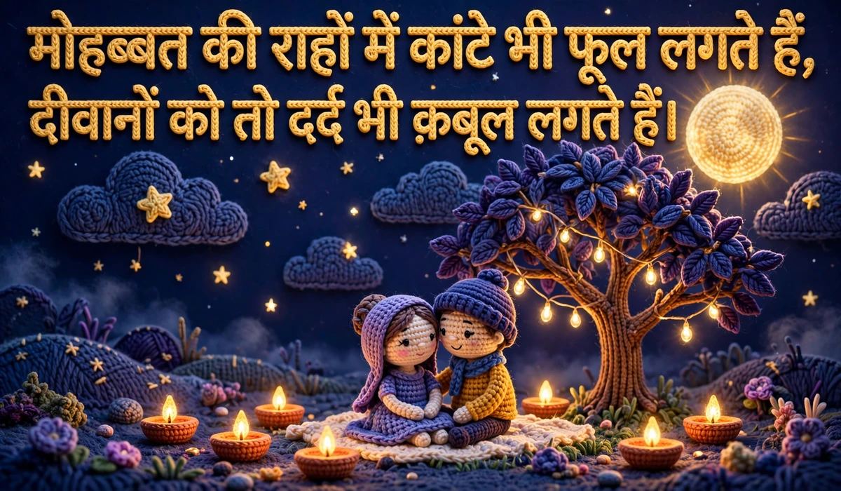Hindi Shayari — crochet art of a couple under the moon
